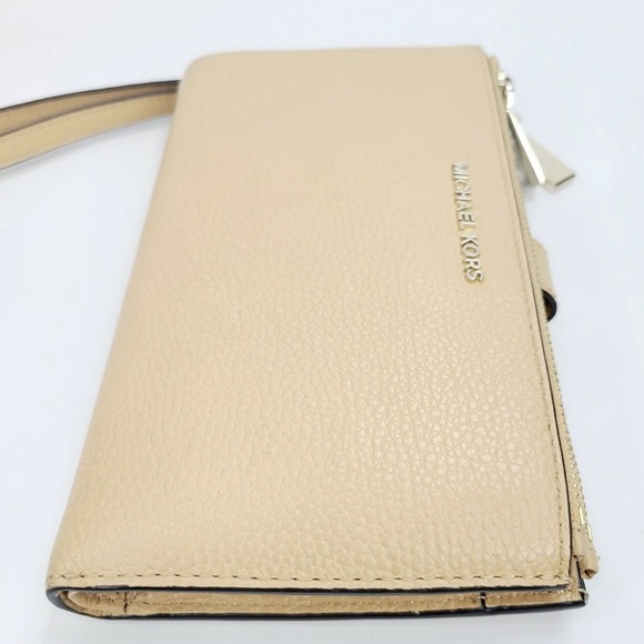 Michael Kors Jet Set Travel Double Zip Leather Wristlet Wallet Butternut - Picture 7 of 10